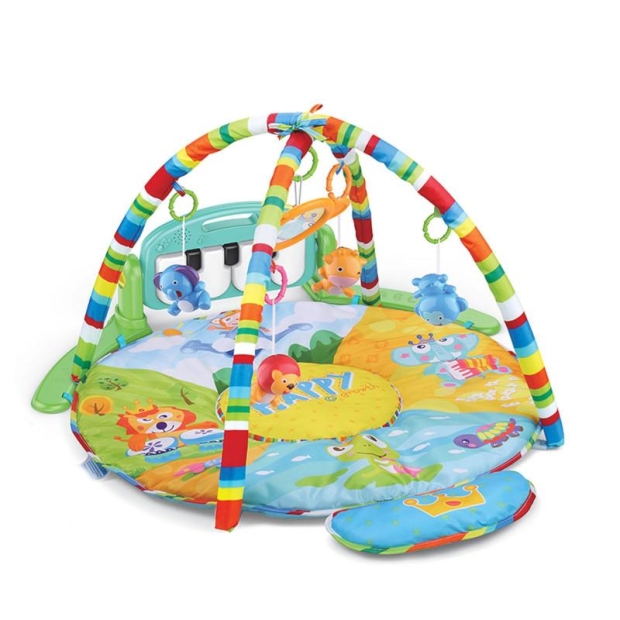 Mata dla niemowląt z zawieszkami i pianinkiem okrągła wielokolorowa