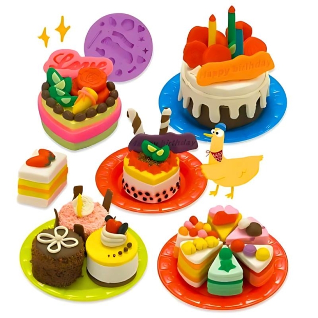 Masa plastyczna zestaw ciasto urodzinowe 10 kolorów + foremki-11385403