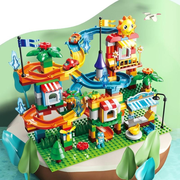 Klocki konstrukcyjne tor z samochodzikiem 211 elementów-11385417