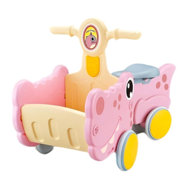 Jeździk dla dzieci wesoły krokodyl różowy z koszyczkiem