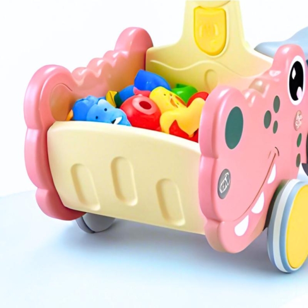 Jeździk dla dzieci wesoły krokodyl różowy z koszyczkiem-11385481